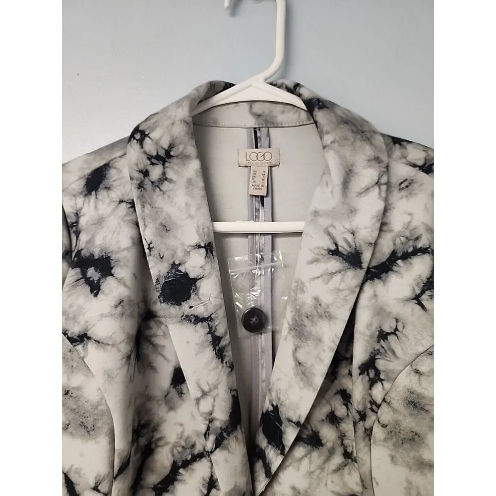 LOGO Lori Goldstein‎ Julia Black Tie Dye Stretch Ponte Knit One Button Blazer S